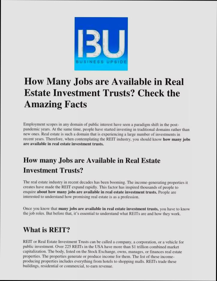 How Many Jobs Are Available in Real Estate Investment Trusts preview